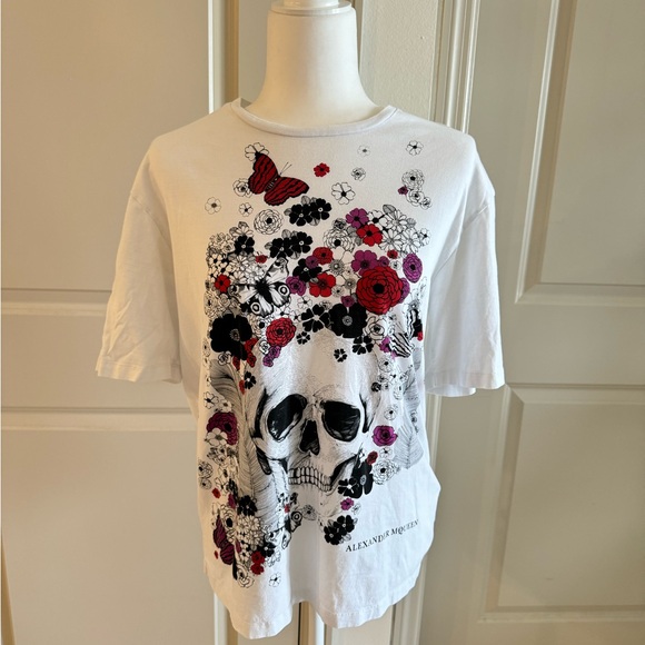 Alexander McQueen white Tee with flowers and skull - Picture 2 of 5